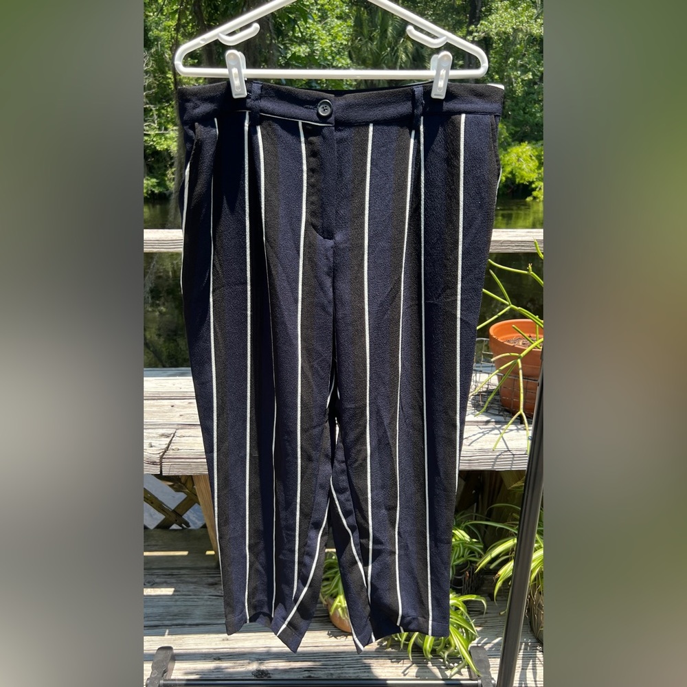 🌃 WHO WHAT WEAR | Black Navy White Stripe | Trouser Dress Pant | 14W